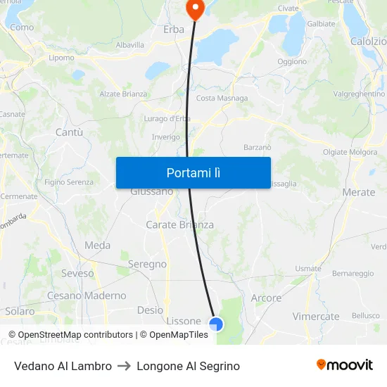 Vedano Al Lambro to Longone Al Segrino map
