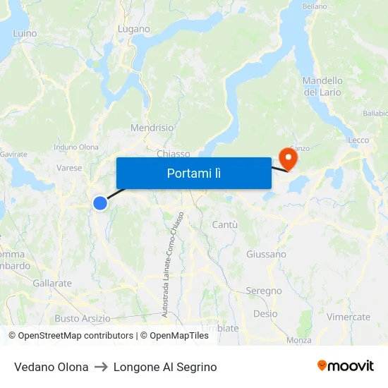 Vedano Olona to Longone Al Segrino map