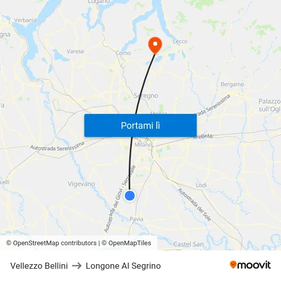 Vellezzo Bellini to Longone Al Segrino map