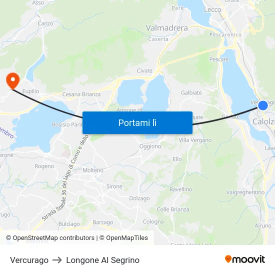 Vercurago to Longone Al Segrino map