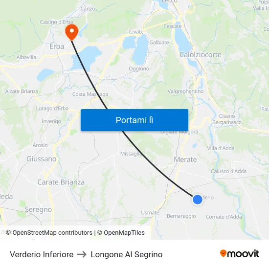 Verderio Inferiore to Longone Al Segrino map