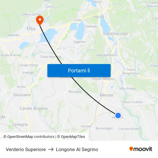 Verderio Superiore to Longone Al Segrino map