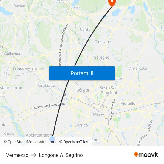 Vermezzo to Longone Al Segrino map