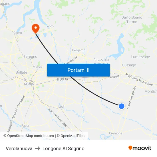 Verolanuova to Longone Al Segrino map