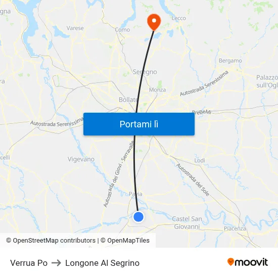 Verrua Po to Longone Al Segrino map