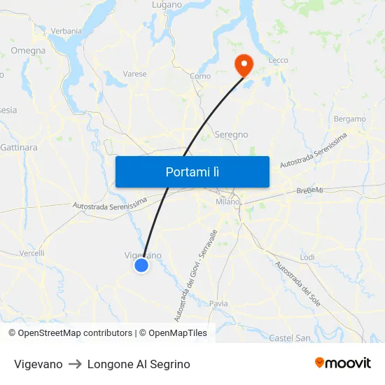 Vigevano to Longone Al Segrino map