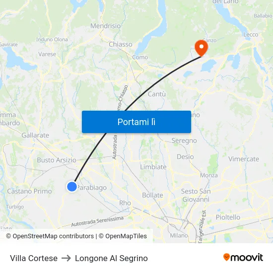 Villa Cortese to Longone Al Segrino map