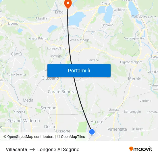 Villasanta to Longone Al Segrino map