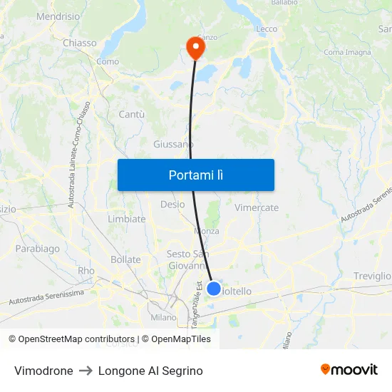 Vimodrone to Longone Al Segrino map