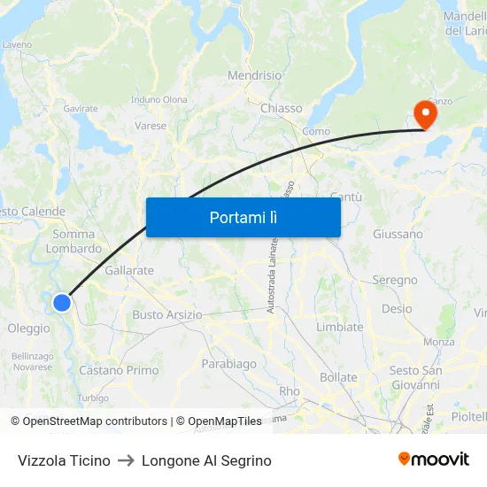 Vizzola Ticino to Longone Al Segrino map