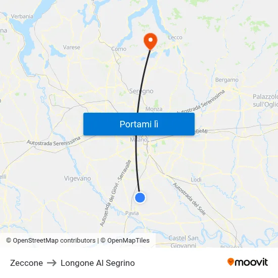 Zeccone to Longone Al Segrino map