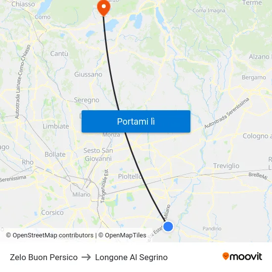 Zelo Buon Persico to Longone Al Segrino map