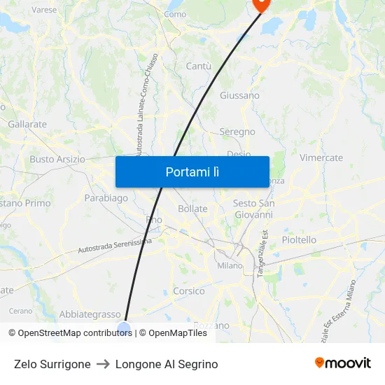Zelo Surrigone to Longone Al Segrino map