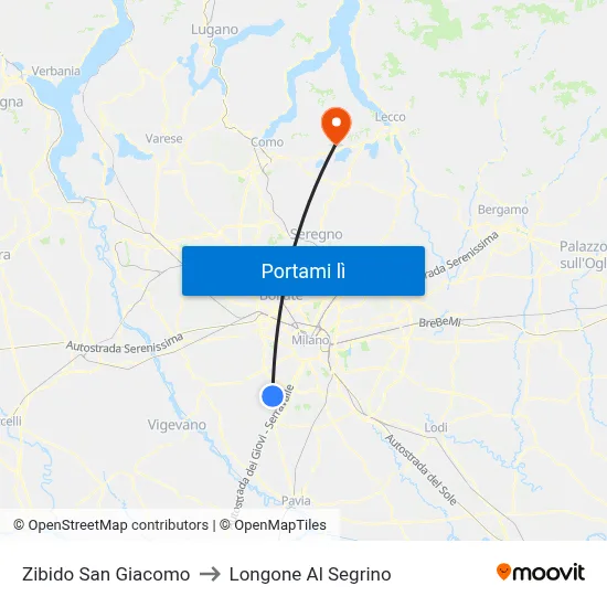 Zibido San Giacomo to Longone Al Segrino map