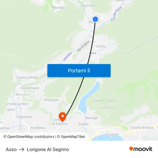 Asso to Longone Al Segrino map