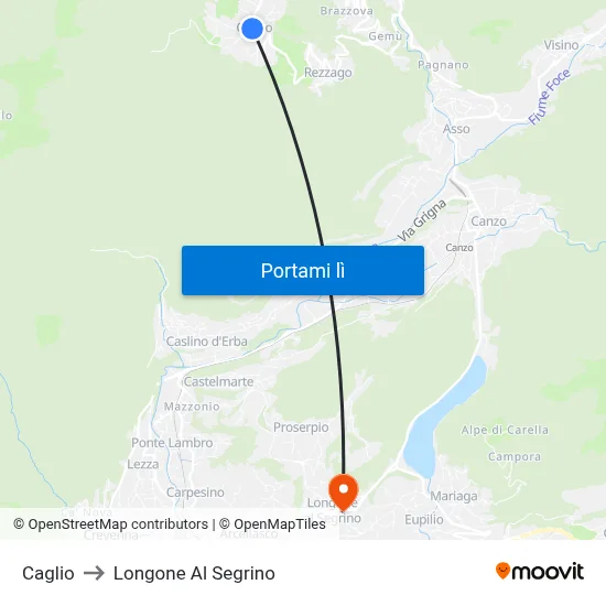 Caglio to Longone Al Segrino map