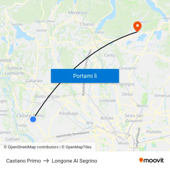 Castano Primo to Longone Al Segrino map