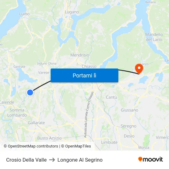 Crosio Della Valle to Longone Al Segrino map