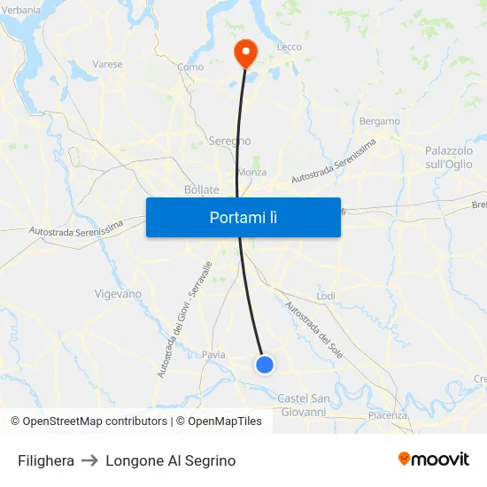 Filighera to Longone Al Segrino map