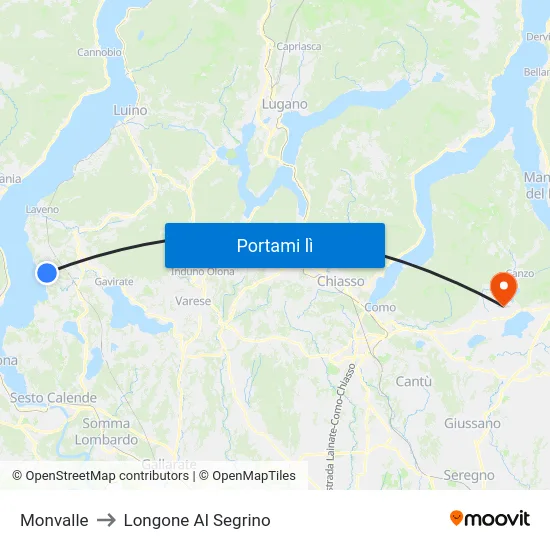 Monvalle to Longone Al Segrino map