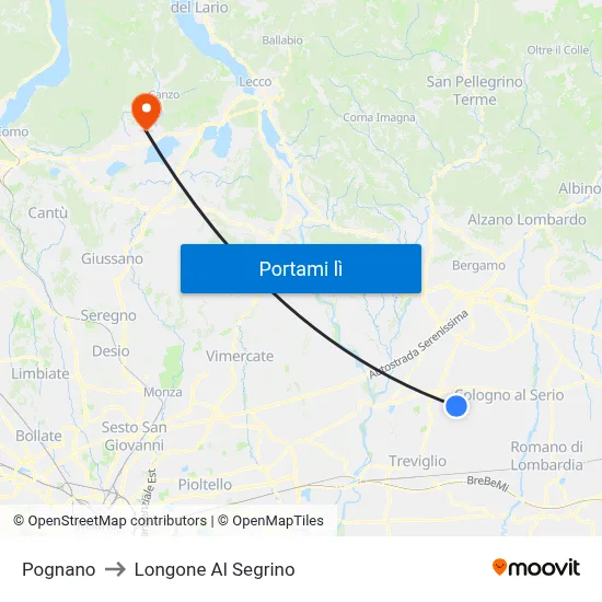 Pognano to Longone Al Segrino map