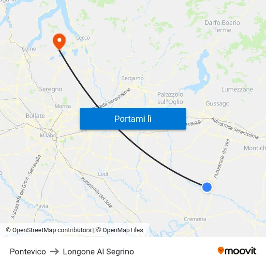 Pontevico to Longone Al Segrino map