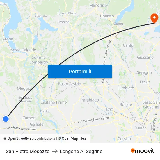 San Pietro Mosezzo to Longone Al Segrino map