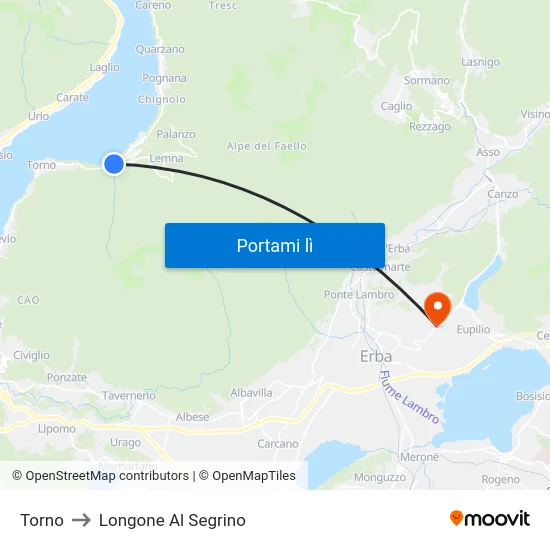 Torno to Longone Al Segrino map