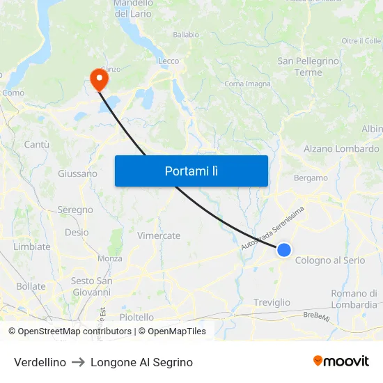 Verdellino to Longone Al Segrino map