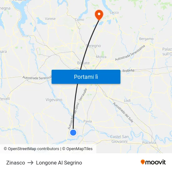 Zinasco to Longone Al Segrino map