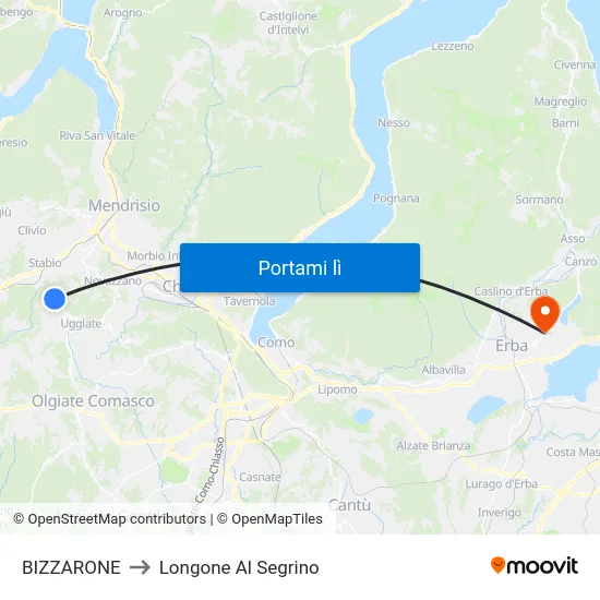 BIZZARONE to Longone Al Segrino map