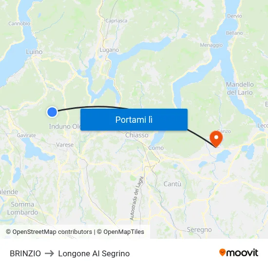 BRINZIO to Longone Al Segrino map