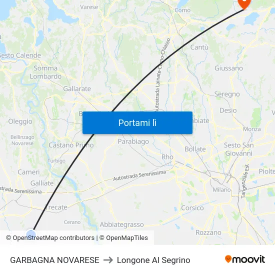 GARBAGNA NOVARESE to Longone Al Segrino map