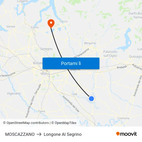 MOSCAZZANO to Longone Al Segrino map