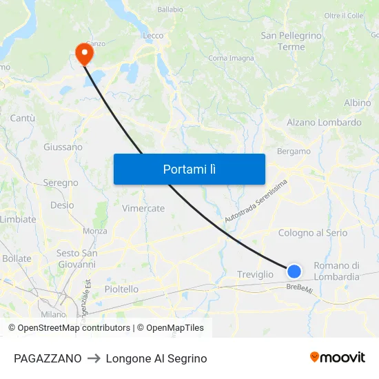 PAGAZZANO to Longone Al Segrino map