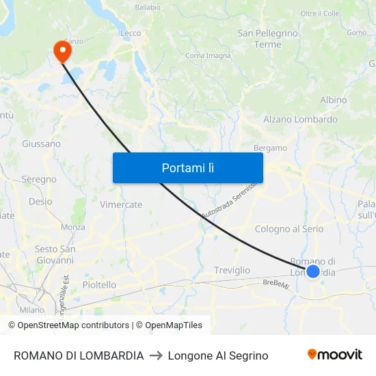ROMANO DI LOMBARDIA to Longone Al Segrino map