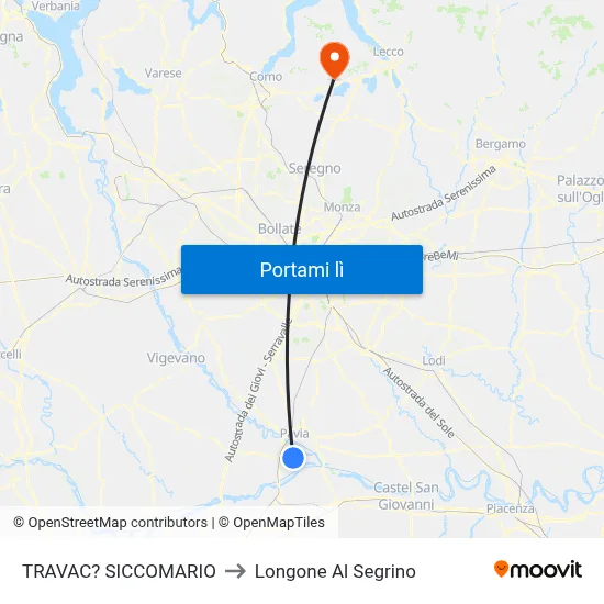 TRAVAC? SICCOMARIO to Longone Al Segrino map