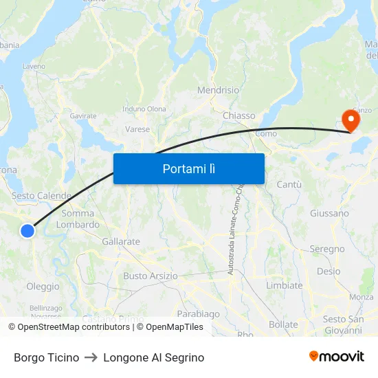 Borgo Ticino to Longone Al Segrino map