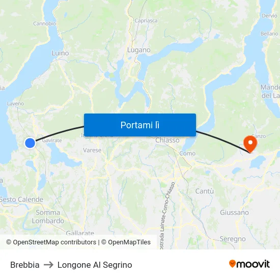 Brebbia to Longone Al Segrino map