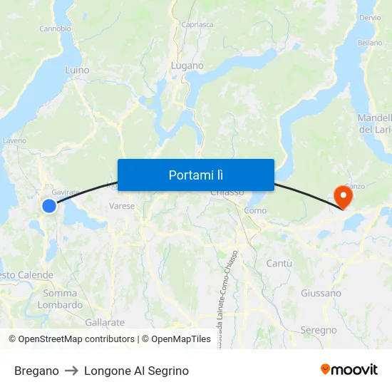 Bregano to Longone Al Segrino map