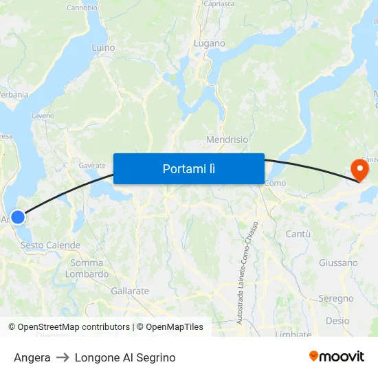 Angera to Longone Al Segrino map