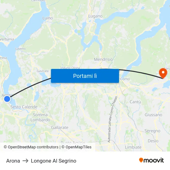 Arona to Longone Al Segrino map