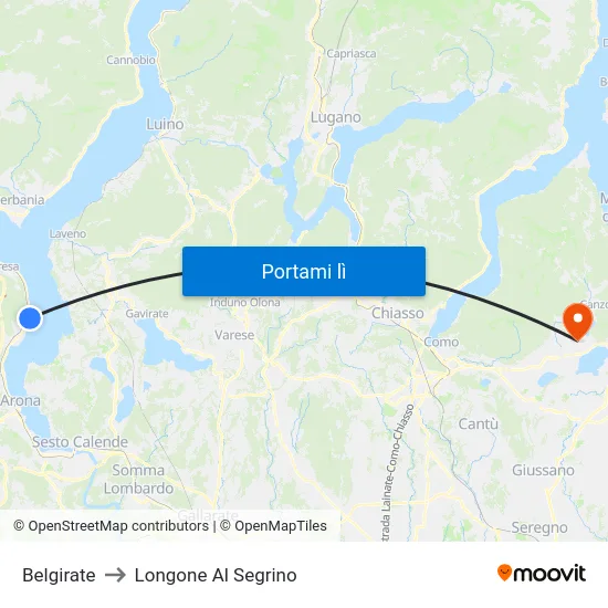 Belgirate to Longone Al Segrino map