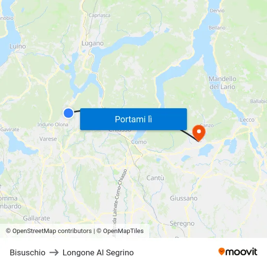 Bisuschio to Longone Al Segrino map