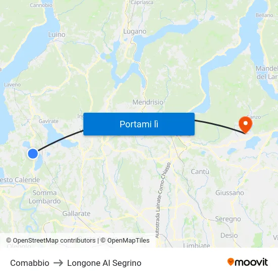 Comabbio to Longone Al Segrino map