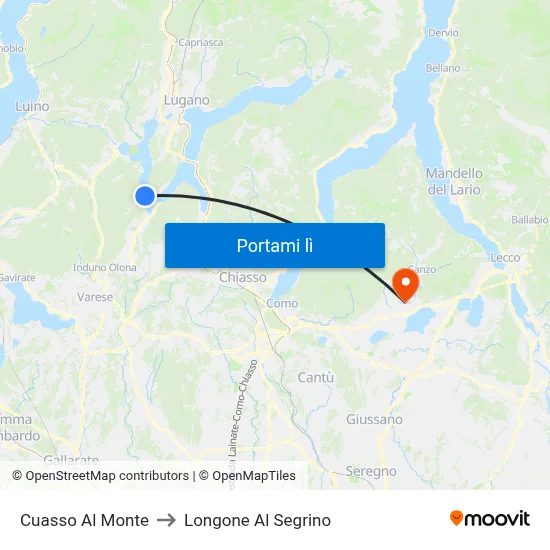 Cuasso Al Monte to Longone Al Segrino map