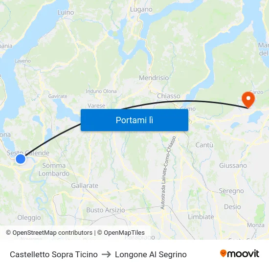 Castelletto Sopra Ticino to Longone Al Segrino map
