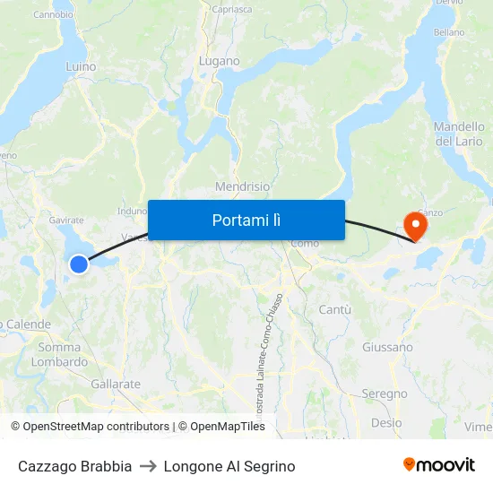 Cazzago Brabbia to Longone Al Segrino map