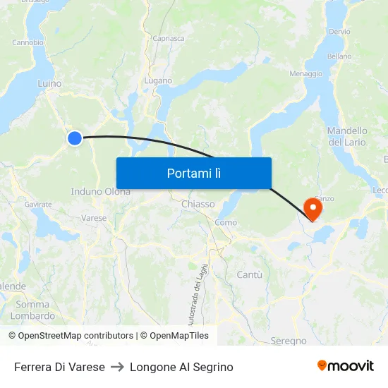 Ferrera Di Varese to Longone Al Segrino map