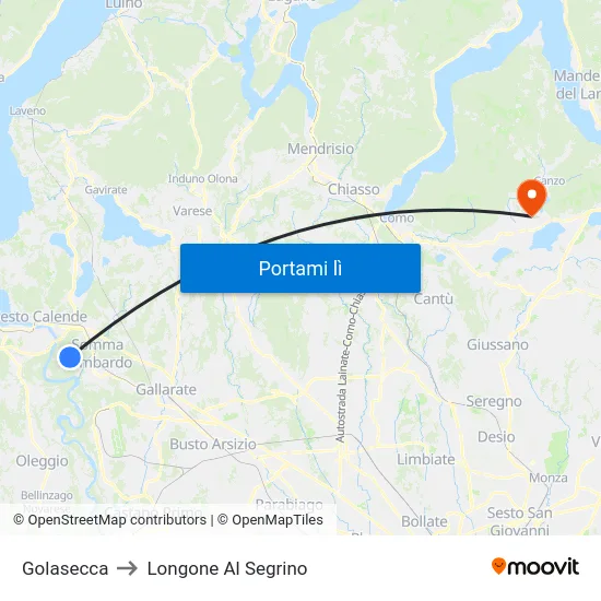 Golasecca to Longone Al Segrino map